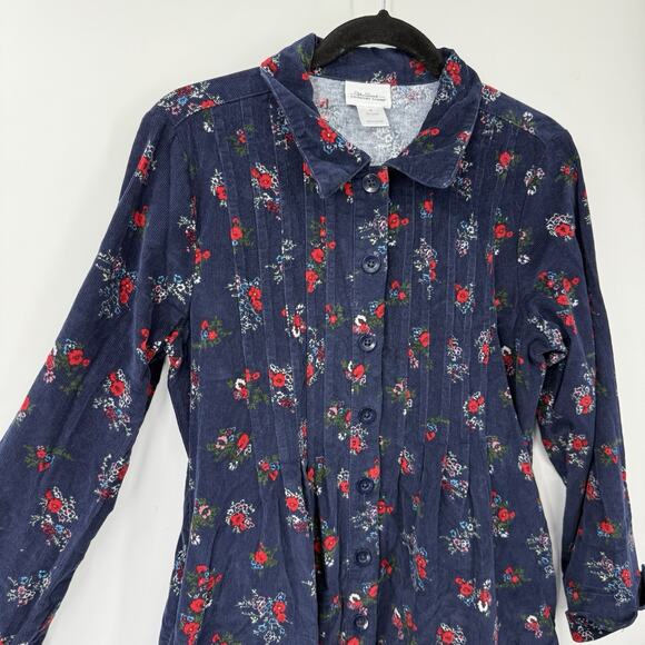 Vermont County Store Farmhouse Maxi Dress Medium Pockets Blue Corduroy Floral - Picture 4 of 14